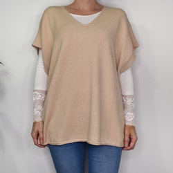 Stickad Ponchotröja med Knappar BEIGE