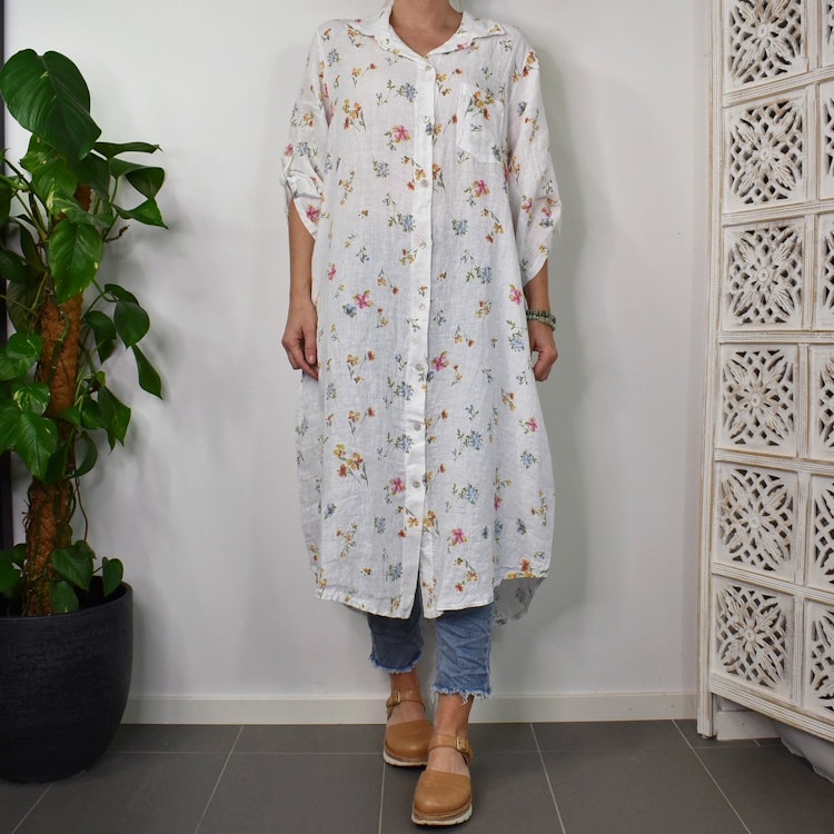 Skjortklänning i linne BLOMMIG - Stajl Agenturer