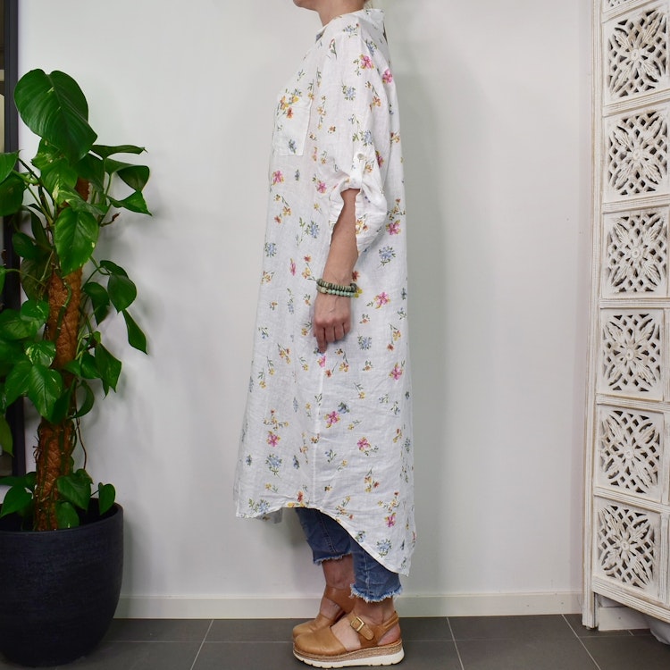 Skjortklänning i linne BLOMMIG - Stajl Agenturer
