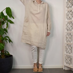 Kort skjortklänning i linne LJUSBEIGE