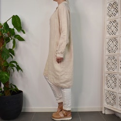 Kort skjortklänning i linne LJUSBEIGE