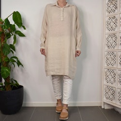 Kort skjortklänning i linne LJUSBEIGE