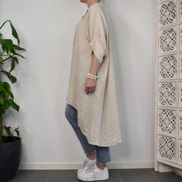 Storskjorta i linne Over Sized LJUSBEIGE