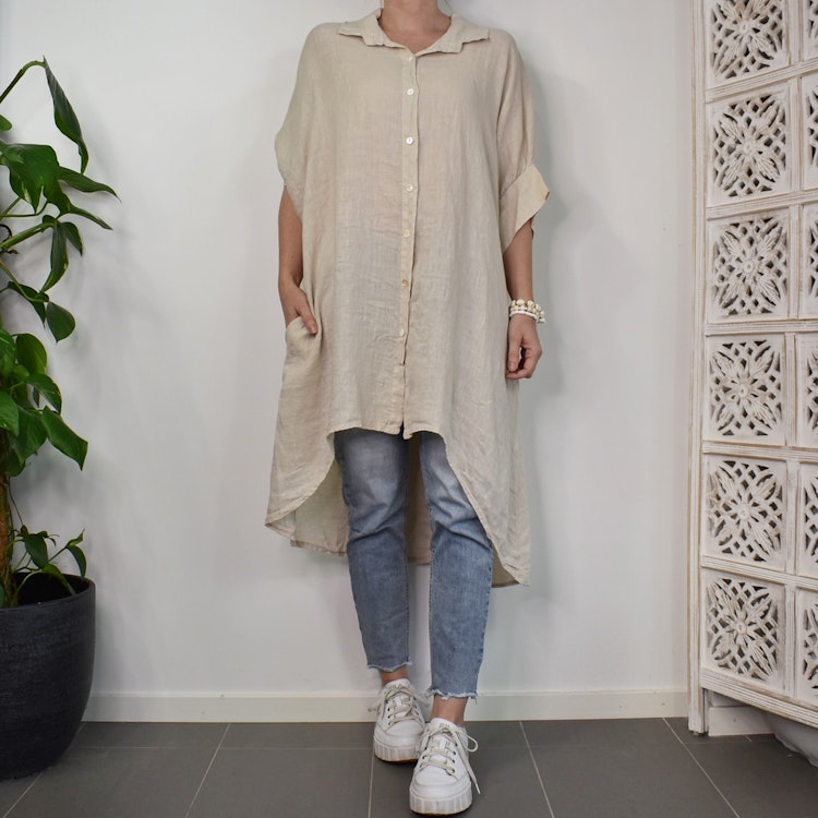 Storskjorta i linne Over Sized LJUSBEIGE