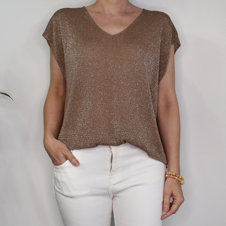 Topp V-ringad Lurex BRUN TAUPE