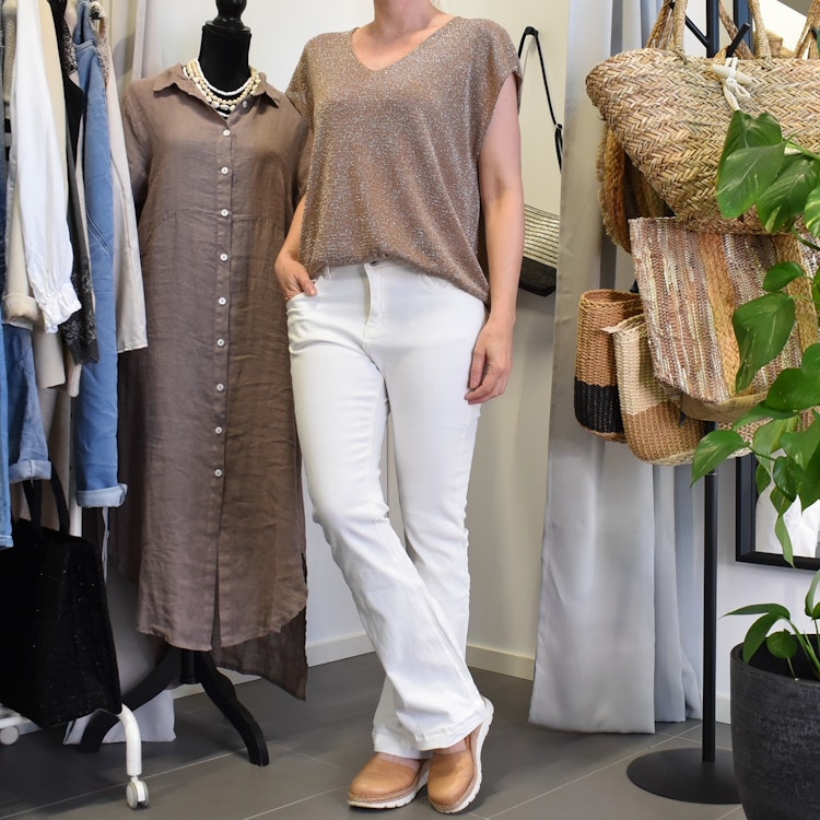 Topp V-ringad Lurex BRUN TAUPE