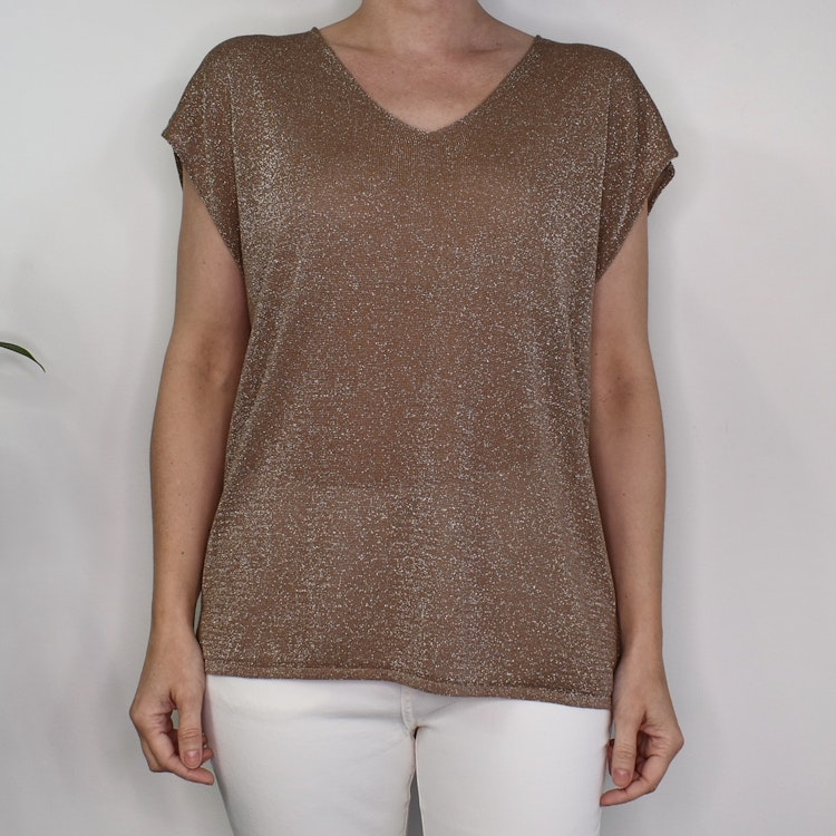 Topp V-ringad Lurex BRUN TAUPE