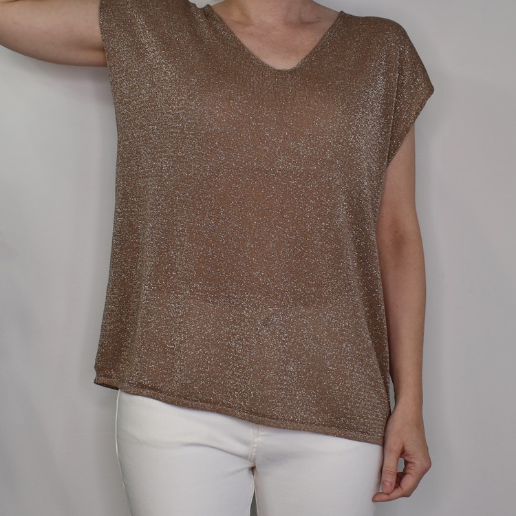 Topp V-ringad Lurex BRUN TAUPE