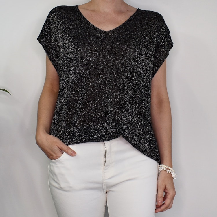 Topp V-ringad Lurex SVART
