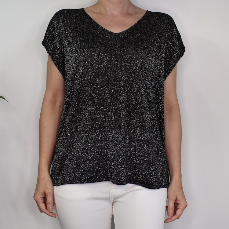 Topp V-ringad Lurex SVART