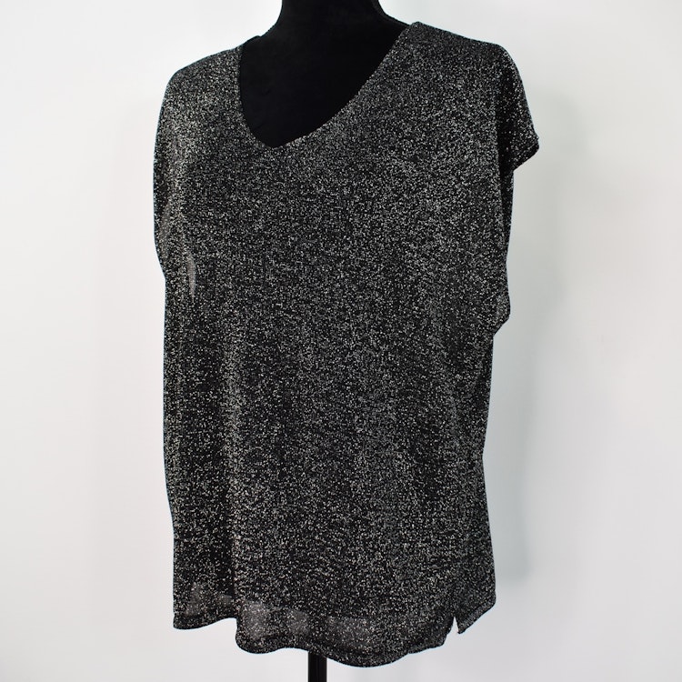 Topp V-ringad Lurex SVART