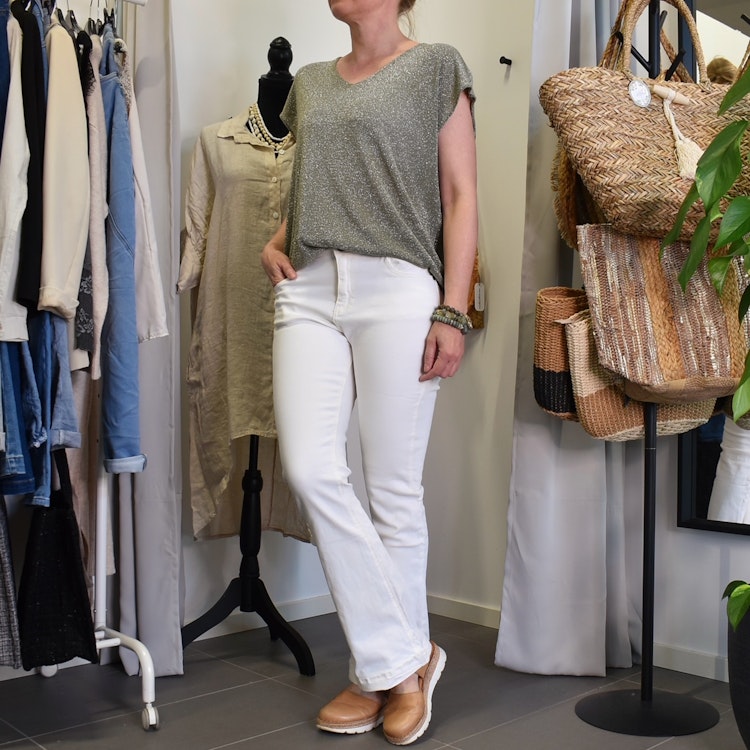 Topp V-ringad Lurex KAKI
