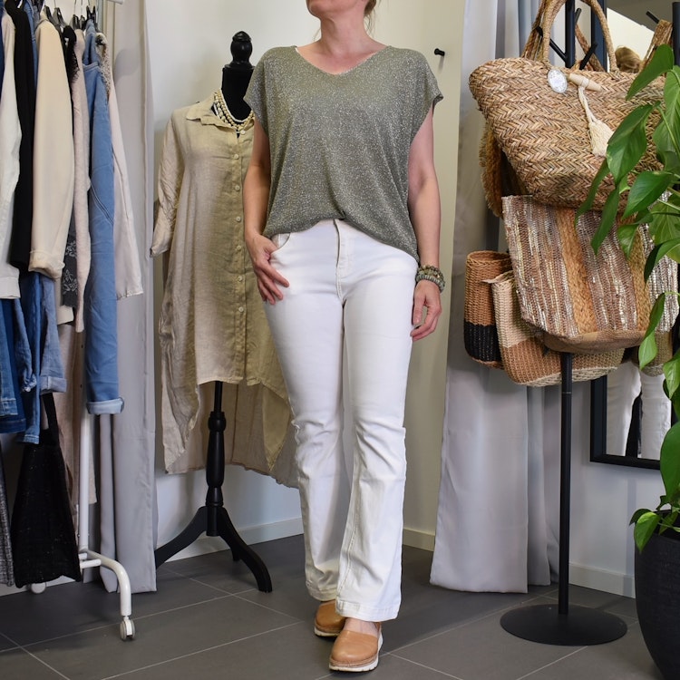 Topp V-ringad Lurex KAKI