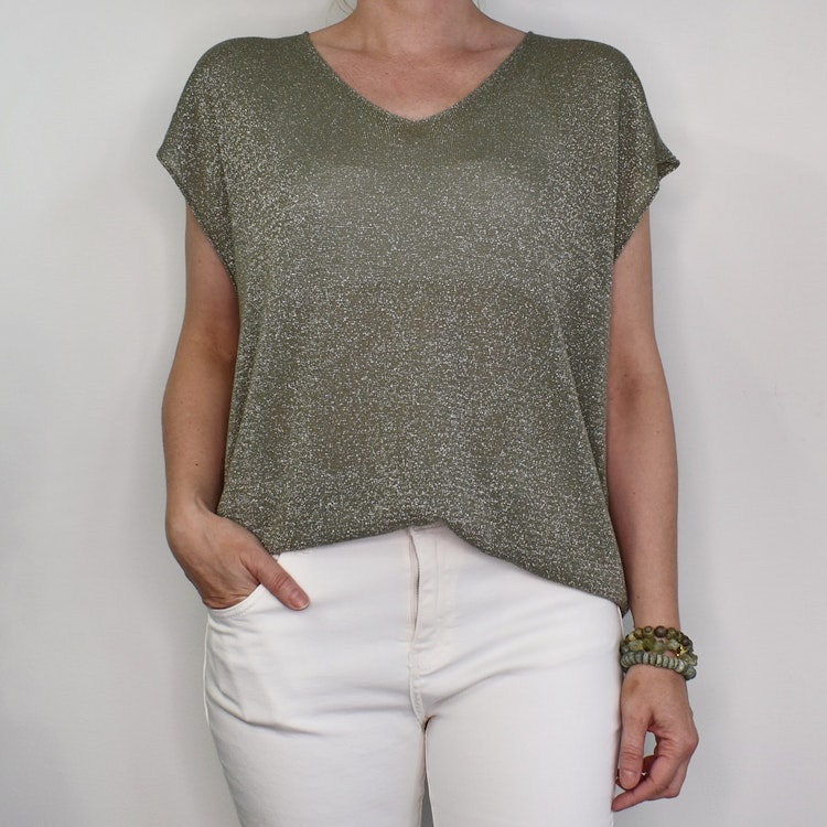Topp V-ringad Lurex KAKI