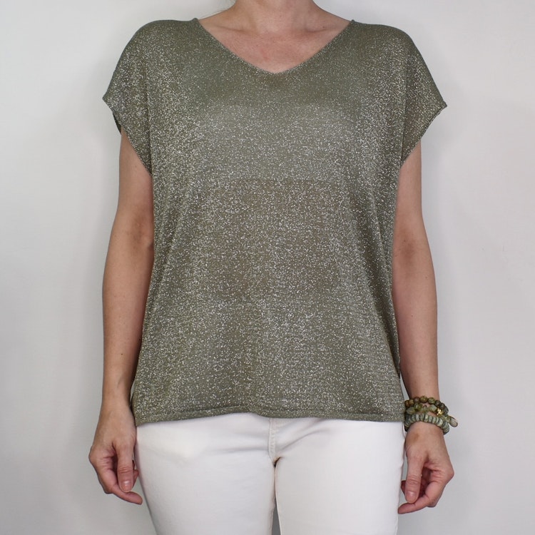 Topp V-ringad Lurex KAKI