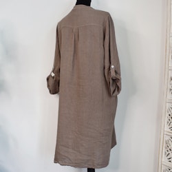 Kort Linneklänning med Krås TAUPE