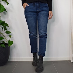 Jeans Resårmidja och Knytband MÖRK BLÅ - 3D Denim