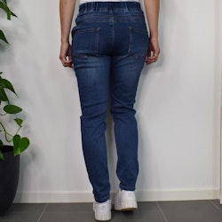 Jeans Resårmidja och Knytband MÖRK BLÅ - 3D Denim