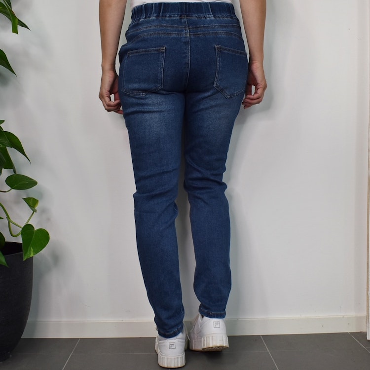 Jeans Resårmidja och Knytband MÖRK BLÅ - 3D Denim