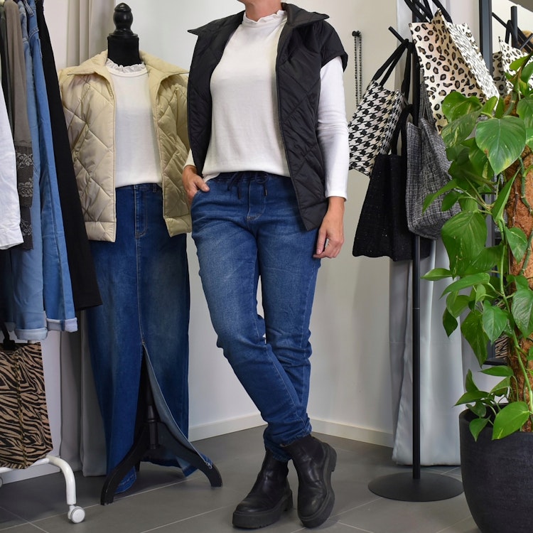Jeans Resårmidja och Knytband MÖRK BLÅ - 3D Denim