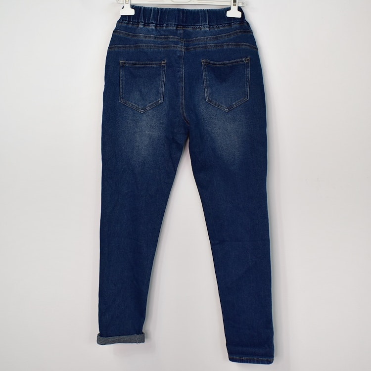 Jeans Resårmidja och Knytband MÖRK BLÅ - 3D Denim