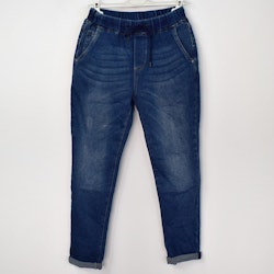 Jeans Resårmidja och Knytband MÖRK BLÅ - 3D Denim