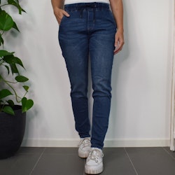 Jeans Resårmidja och Knytband MÖRK BLÅ - 3D Denim