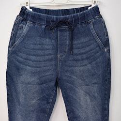 Jeans Resårmidja och Knytband MÖRK BLÅ - 3D Denim