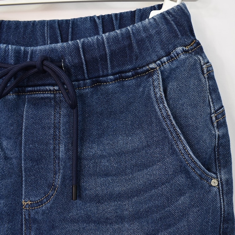 Jeans Resårmidja och Knytband MÖRK BLÅ - 3D Denim