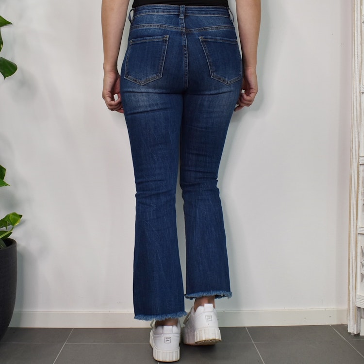 Jeans Flare med Fransar MÖRK BLÅ - 3D Denim