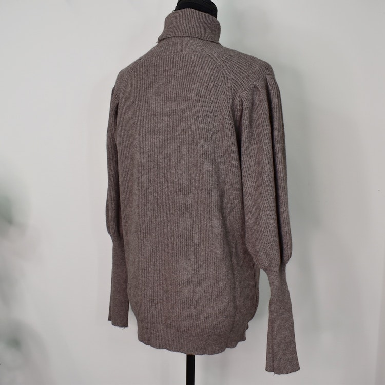 Stickad Polotröja Med Puffärm TAUPE
