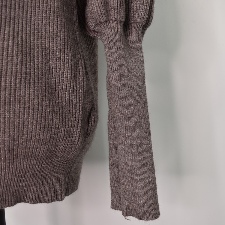 Stickad Polotröja Med Puffärm TAUPE