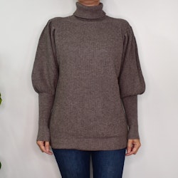 Stickad Polotröja Med Puffärm TAUPE