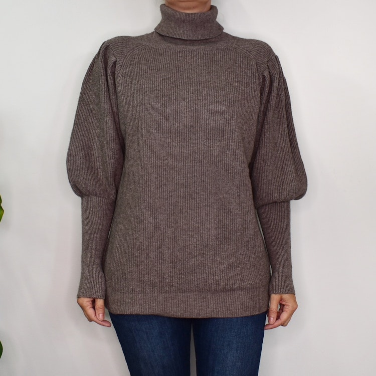 Stickad Polotröja Med Puffärm TAUPE