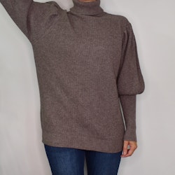 Stickad Polotröja Med Puffärm TAUPE