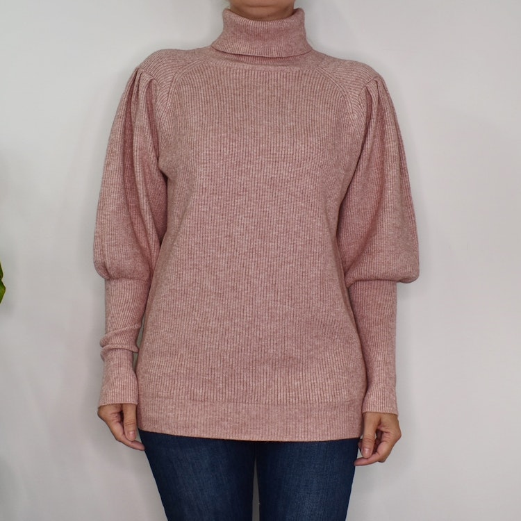 Stickad Polotröja Med Puffärm ROSE