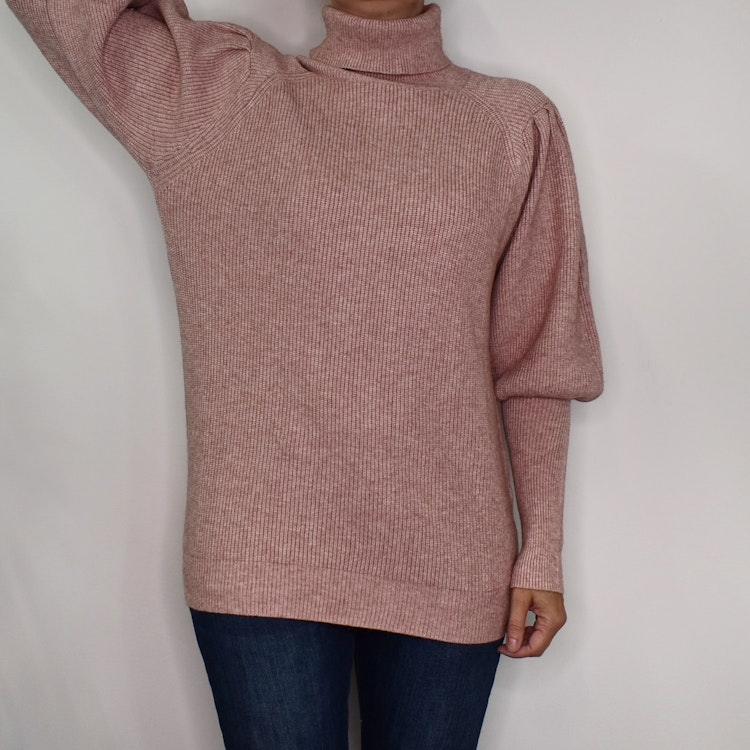 Stickad Polotröja Med Puffärm ROSE