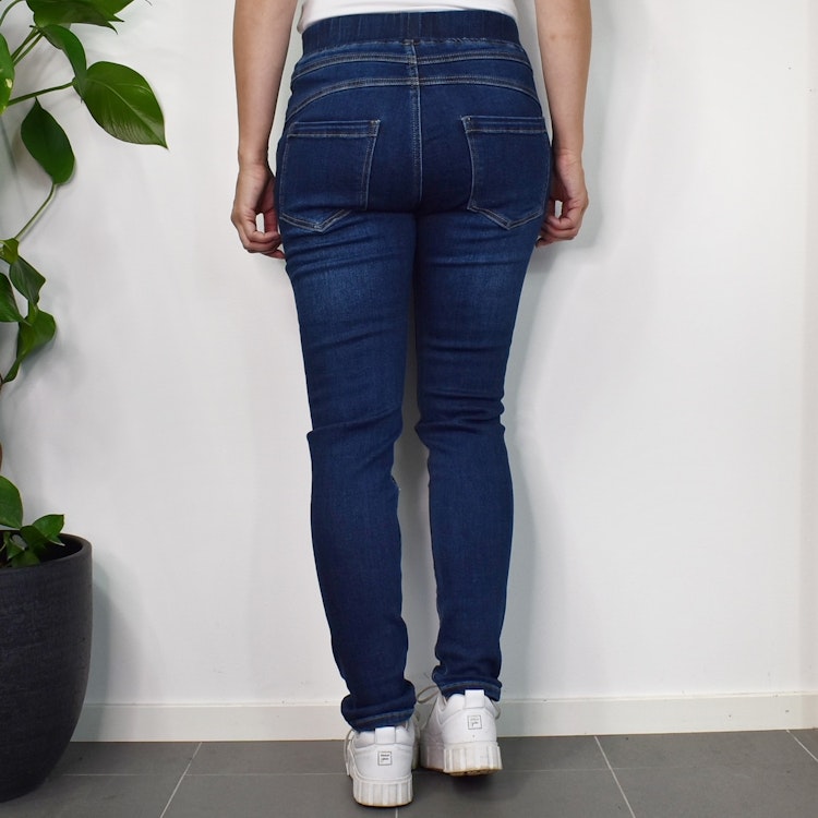 Jeans Resårmidja och Knappar MÖRK BLÅ - 3D Denim