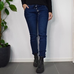 Jeans Resårmidja och Knappar MÖRK BLÅ - 3D Denim