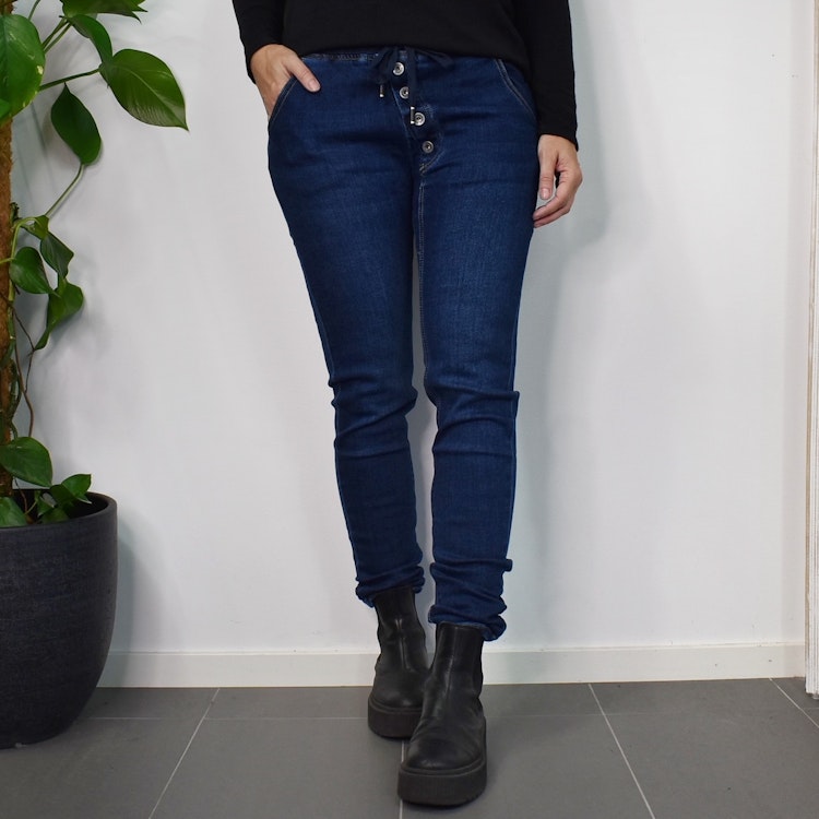 Jeans Resårmidja och Knappar MÖRK BLÅ - 3D Denim
