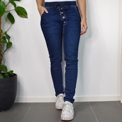 Jeans Resårmidja och Knappar MÖRK BLÅ - 3D Denim