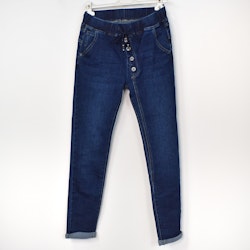 Jeans Resårmidja och Knappar MÖRK BLÅ - 3D Denim