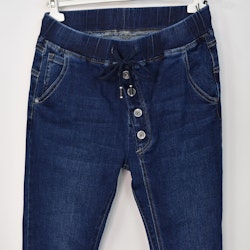 Jeans Resårmidja och Knappar MÖRK BLÅ - 3D Denim