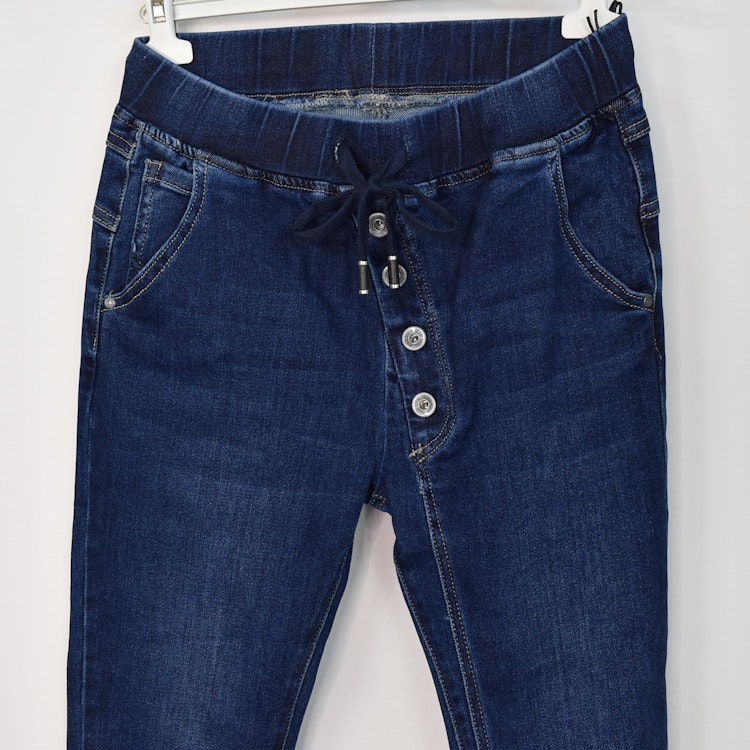 Jeans Resårmidja och Knappar MÖRK BLÅ - 3D Denim