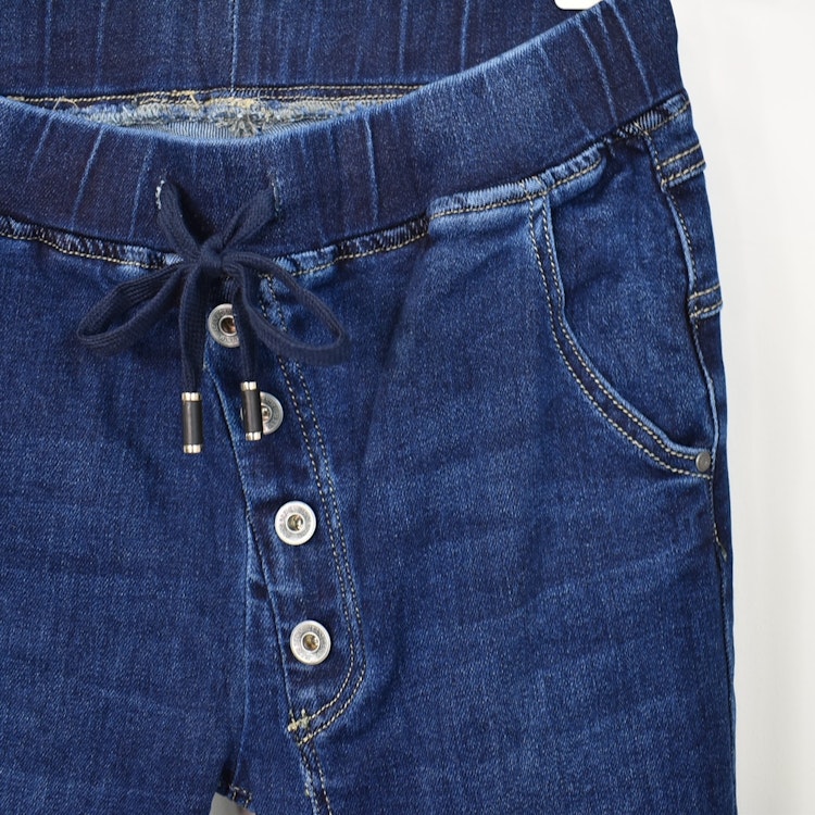 Jeans Resårmidja och Knappar MÖRK BLÅ - 3D Denim