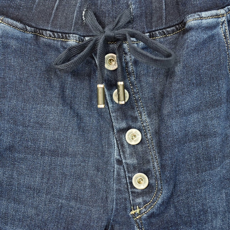 Jeans Resårmidja och Knappar MÖRK BLÅ - 3D Denim
