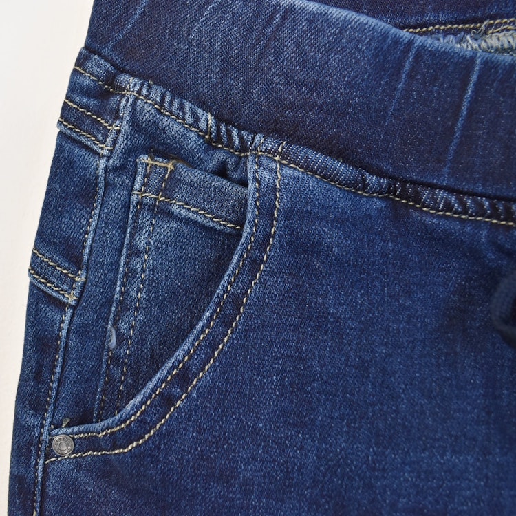 Jeans Resårmidja och Knappar MÖRK BLÅ - 3D Denim