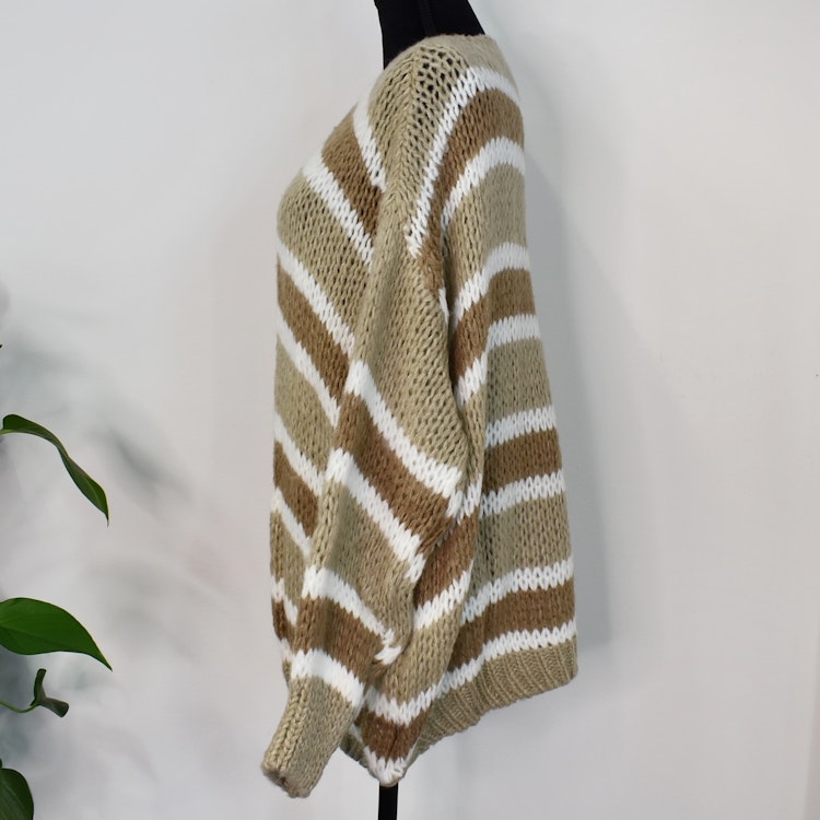 Stickad Kofta Randig TAUPE/CAMEL