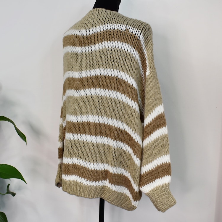 Stickad Kofta Randig TAUPE/CAMEL