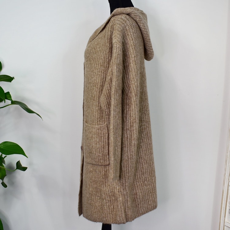 Stickad Kofta med Huva Recycled BEIGE